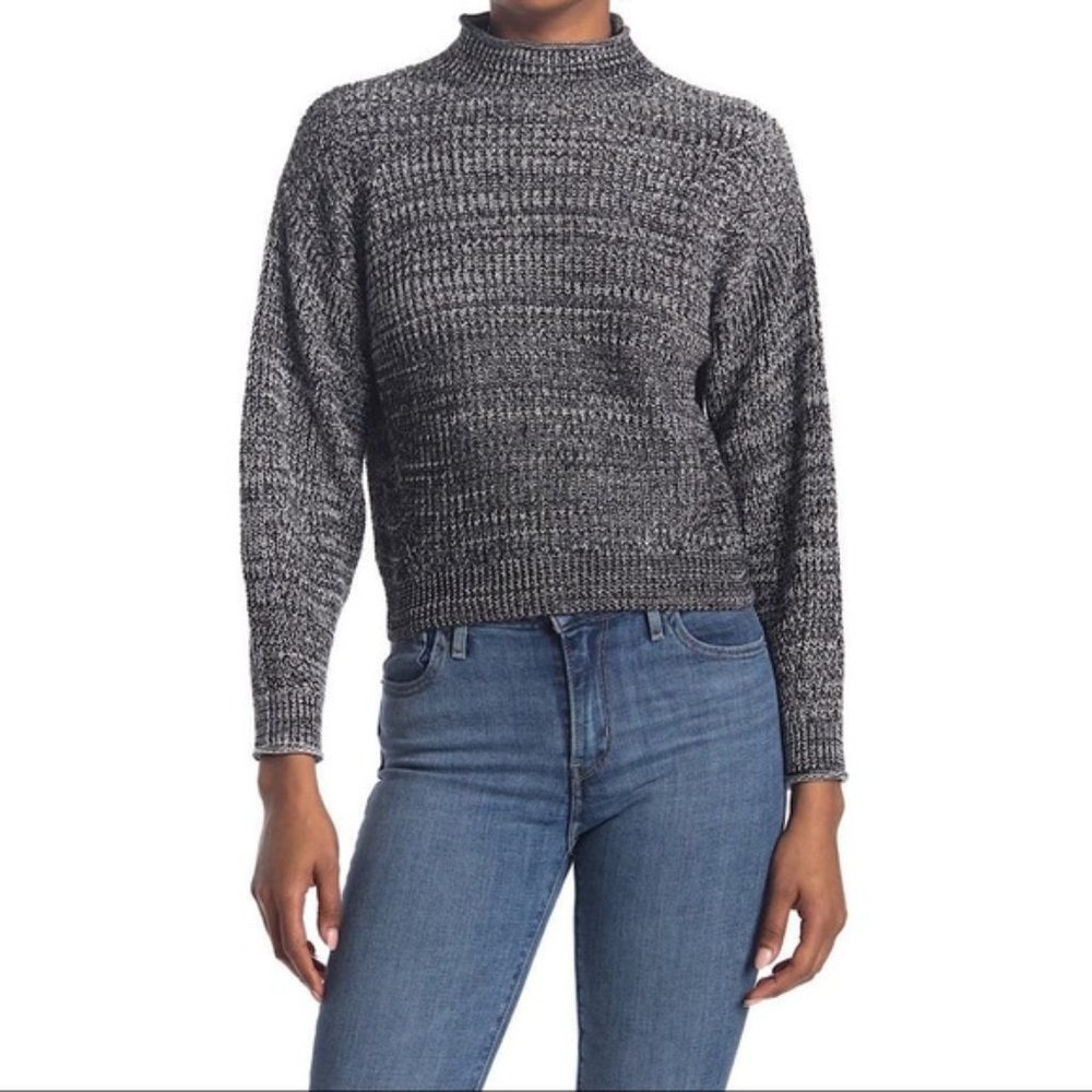 NWT Abound Women's Black Marl Mock Neck Cozy Fit Sweater Size L $60 G404